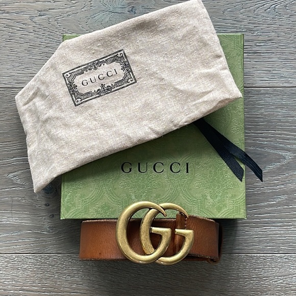 GUCCI Brown Leather Belt w/ Double G Buckle with Dust Bag and Box- 80 - Picture 4 of 13